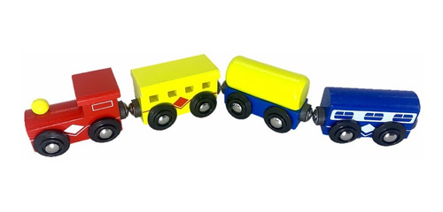 Tren Locomotora Imantado De Madera Con Vagones Cubeta Toys