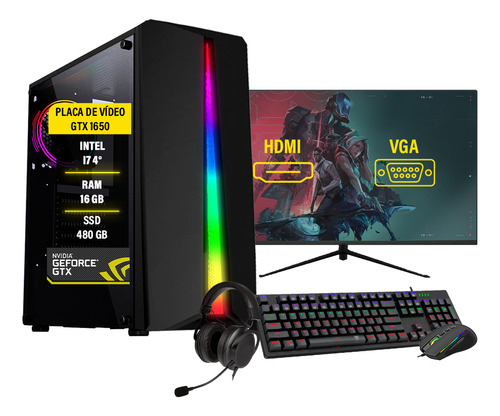 Pc Gamer Completo I7 Gtx 1650 16gb Ssd 480gb Monitor 27