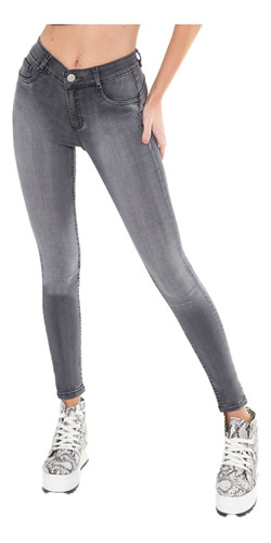 Jeans Mujer Tiro Medio Pitillo 1726 Gris Paradise Jeans