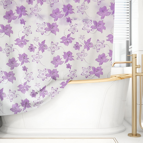 Cortinas De Baño-ducha Impermeable Varios Modelos 1.80x1.80 Lila Flores Lilas