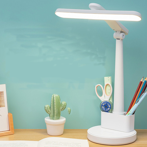 Fofodio Lámpara Blanca de Escritorio Brazo Giratoria 360° Recargable Luces Led y Soporte para Celular 3 Modos de Brillo para Estudiar Lectura Hogar y Trabajo