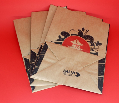 Imagem 3 de 4 de 100 Sacos De Papel Kraft 24x15,5x31cm Delivery Sushi Temaki