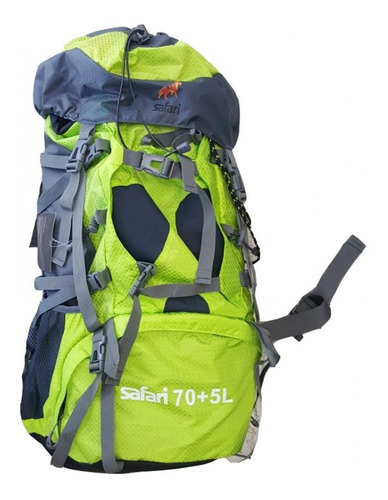 Mochila De Camping Safari Trekking Viaje Bp75 Ripstop 75lts Color Verde Diseño De La Tela Liso