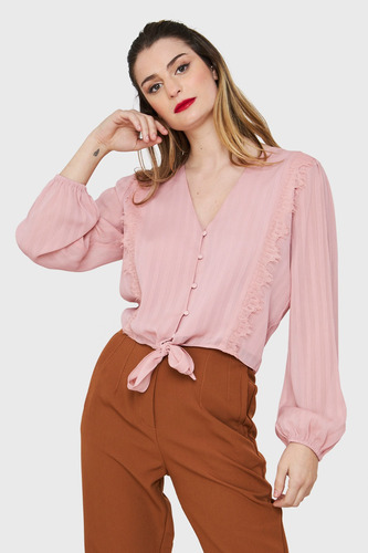 Blusa Nudo Detalle Encaje Rosa Nicopoly