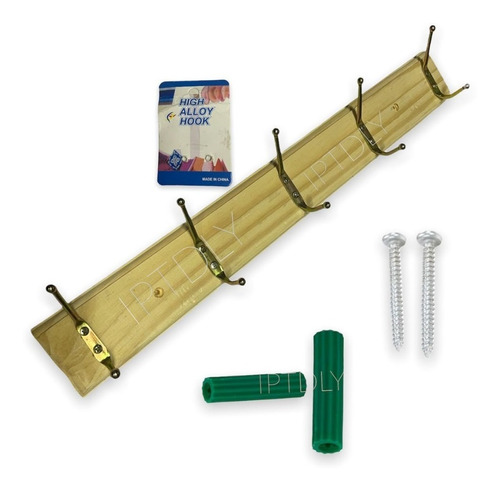 Colgador Perchero De Madera 5 Ganchos Ropa Pared+ Tornillos 