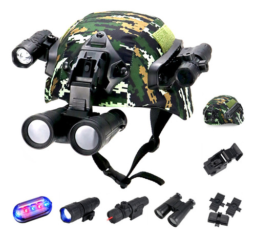 Casco Airsoft Paintball Con Linterna Telescopio.luz Estrob