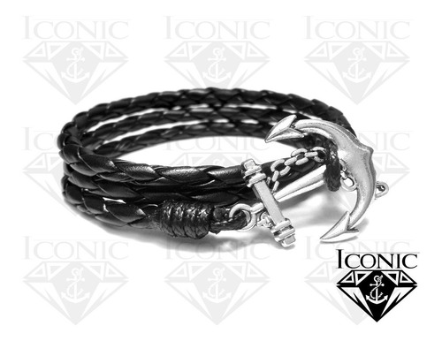 Pulsera Manilla Cuero Trenzado Ancla Iconic Store