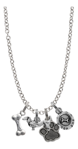 Collar Perrito Dije Perrito Huella Hueso Plato Cadena Acero Plateado Salchicha
