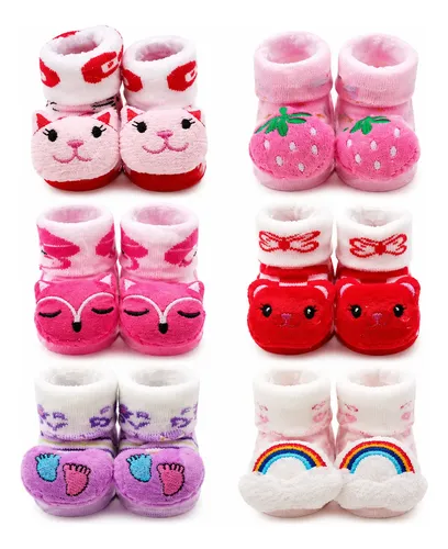 Kit 06 Pares Meia 3d Bebê Bichinhos Sapatinho 06 Sortidos Menina 0-24 Meses