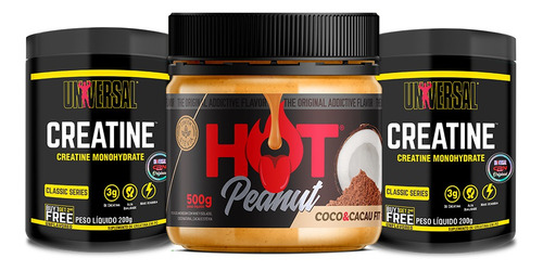 Kit Pasta Hot Fit 500g + Creatine 400g Universal Sabor Cacau E Coco