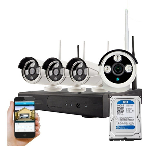 Imagen 1 de 9 de Kit Vigilancia 4 Cam Wifi Disco 500gb- Hd - Matko Seguridad