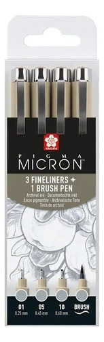 Sakura Pigma Micron 3 Microfibras Gris Claro Set + 1 Brush