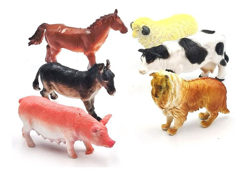 Set De 6 Animales Granja Perro Caballo Vaca Chancho Mediano