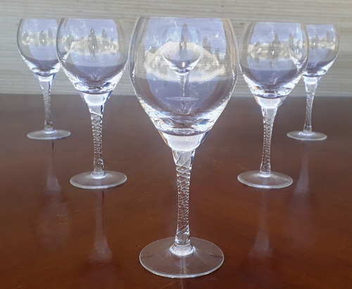 Set 6 Copas Antiguas Cristal Pie Tallado Vino Agua Brindis