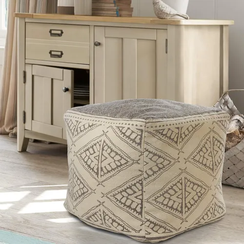 Lr Home Puf Rustico Geometrico Hecho A Mano, Beige/gris, 20