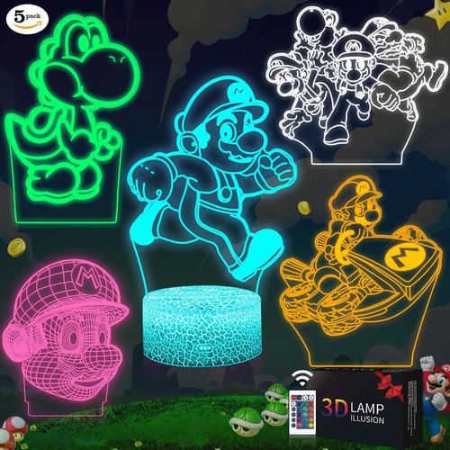 De Luz Nocturna 3d Super Mario Bro 5 1 Color Lampara Cr
