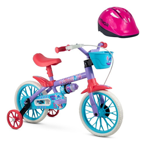 Kit Bicicleta Infantil Aro 12 Com Rodinhas Stitch E Capacete