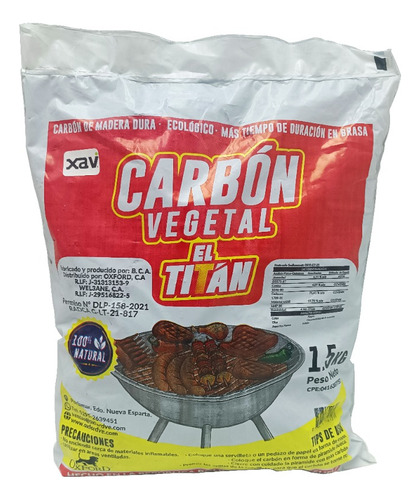 Bolsa Carbon Vegetal Parrillera 1.5kg El Titan 9440 Xavi