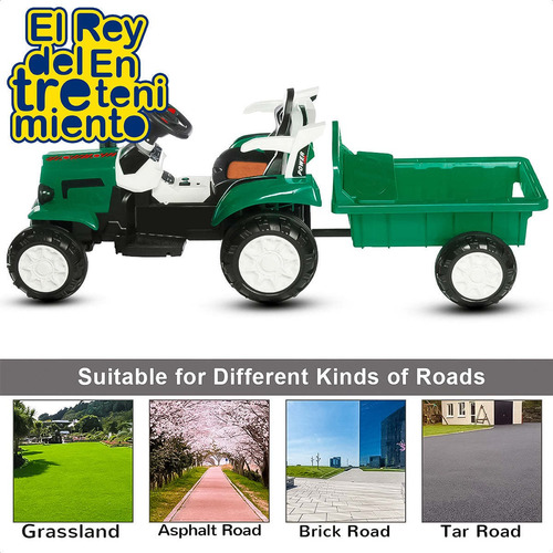 Imagen 6 de 10 de Tractor Auto A Batería Con Remolque Luces Música - El Rey