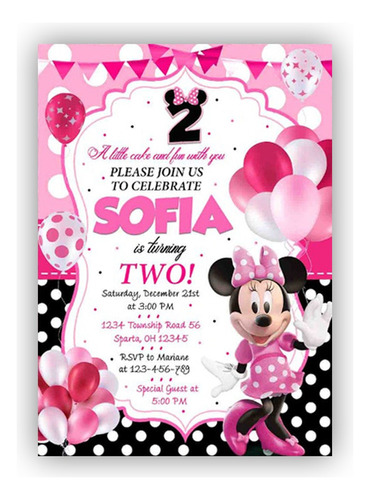 35 Invitaciones  De Minnie Fucsia