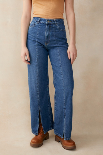 Jean Wide Leg Con Tajo Y Recorte Rimmel