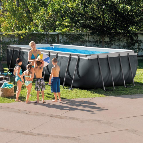 Piscina estructural rectangular Intex 26356 con capacidad de 17203 litros de 549cm de largo x 274cm de ancho gris oscuro diseño mosaico
