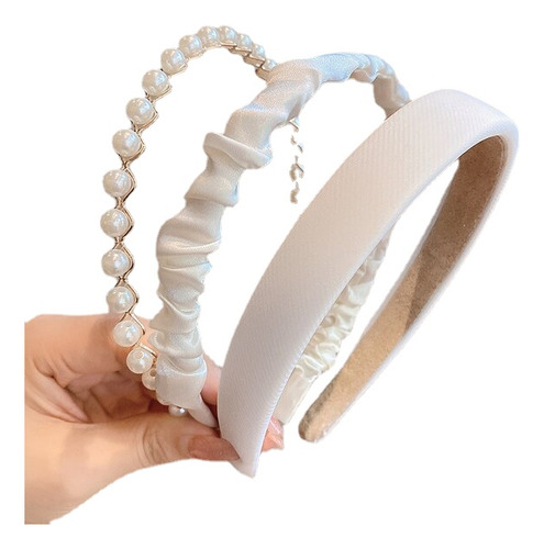 Conjunto Cintillos Blanco Perlas Diadema Mujer Niña Pack 3