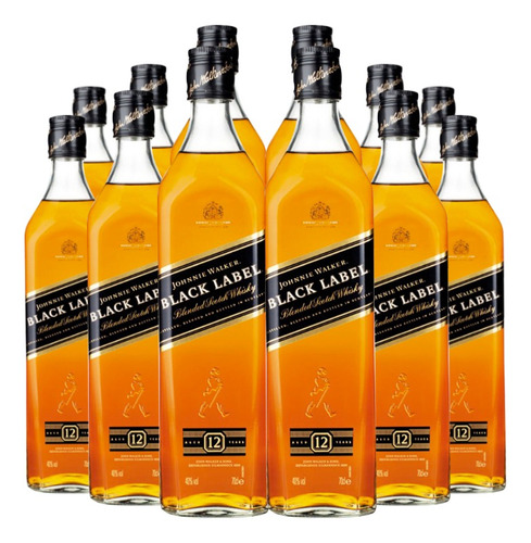 12 Whisky Johnnie Walker Black Label, 750 Cc