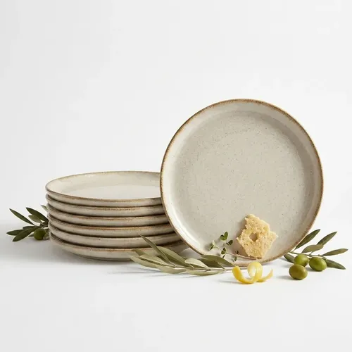 Kit 6 Pratos Rasos Porcelana Bege Rústico 27cm Premium