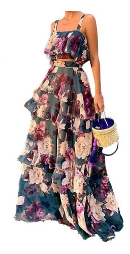 Vestido De Dos Piezas Con Estampado Floral Con Volantes