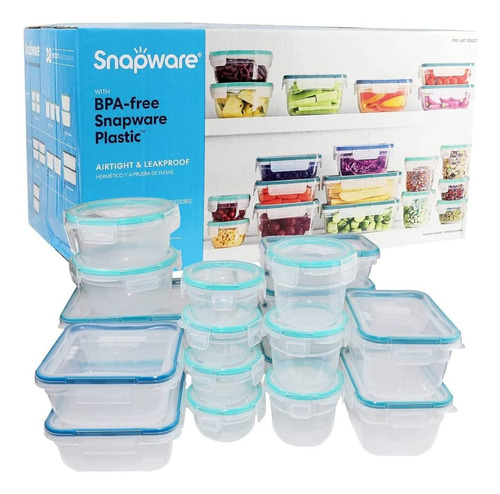 Snapware With Bpa-free Snapware Plastic Juego De 38 Pzas Transparente Con Tapas Azules