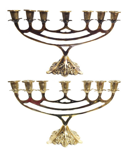 Candelabro Menora De 7 Velas En Bronce Dorado Y Quemado