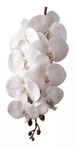 Orquídea Artificial Toque Real Branca Tecido 8 Flores 100cm