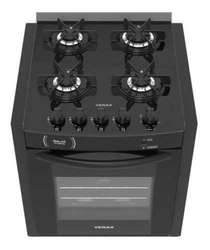 Imagem 2 de 4 de Fogão de embutir Venax Gaudí Prisma Vítreo gás engarrafado 4 queimadores preto 127V/220V porta com visor 51.3L