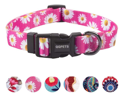 Collar Ajustable Para Perro Estampado De Flores Rosadas Mult