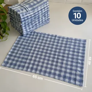 Kit 10 Pano De Chao Xadrez Azul 100 Algodao Limpeza 48x65 Cm