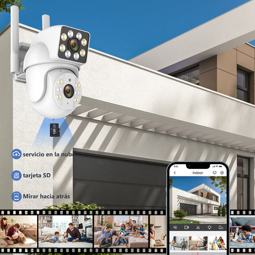 Cámara PTZ Wifi 8MP, 5G, doble lente, zoom 8x, impermeable IP66, con alarma y seguimiento automático, ideal para vigilancia exterior a todo color.