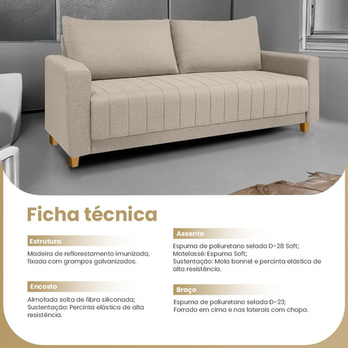 Sofá Requinte No Linho Bege Confortável 2 Lugares Sofisticado Para Sala De Estar - Av Móveis