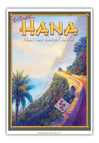 Póster Vintage Hana - Hermosa Costa De Maui - Hawaii