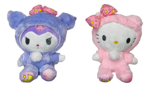 Combo Peluches Kuromi + Hello Kitty Con Pijama 20cm