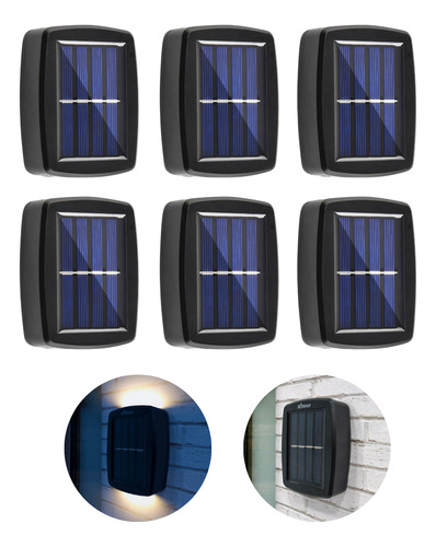 Kit 6 Arandela 2 Focos Luz Potente Solar Fotocélula Casa