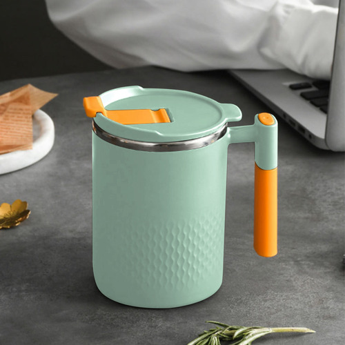 Taza Q De Acero Inoxidable Con Tapa Y Asa, 450 Ml, Reutiliza