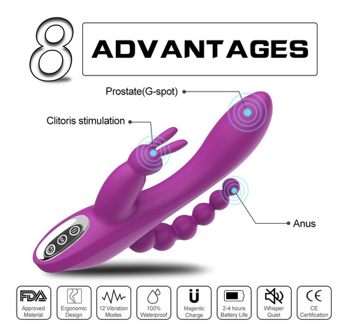 Vibrador Consolador Dildo Triple 3 En 1 Resistente Al Agua
