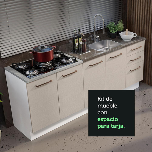 Mueble De Cocina 200cm Con Tarja Agata Blanco/crema