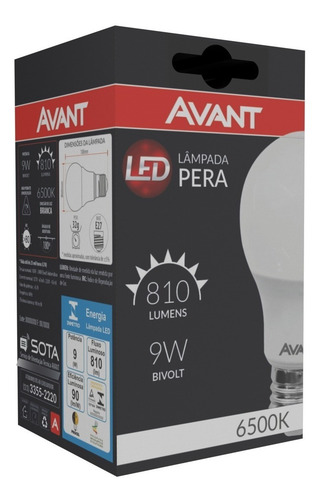 Imagem 4 de 7 de Kit 3 Lâmpadas Led Bulbo Pera Bivolt 9w Luz Branca Avant