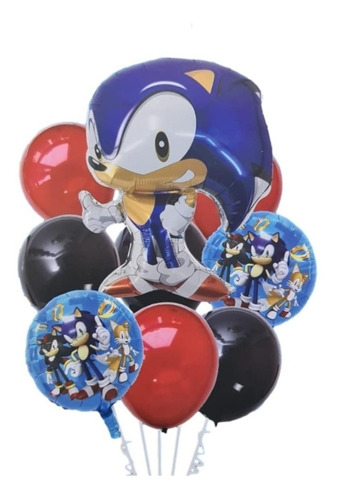 Set Globos Sonic Globo Metalizado Y Latex X 9 + Cinta