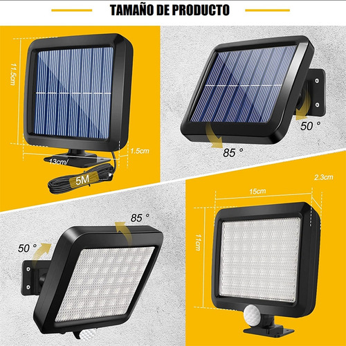 Pack 4 Focos Solares Potentes 250 Watts Carcasa Negro Luz Blanco Frío