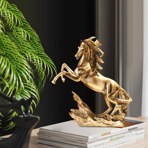Estatuilla De Estatua De Caballo De Pie, Color Dorado, 15