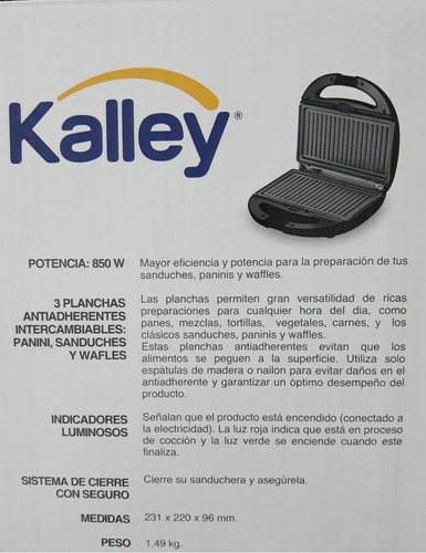 Sanduchera Waflera Asador Panini Kalley 3 En 1