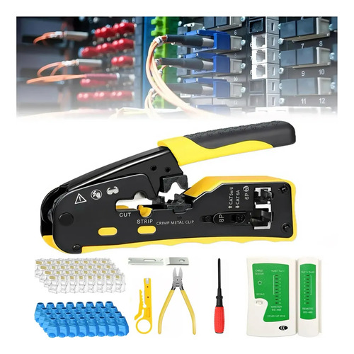 Kit Pinza Ponchadora Crimpadora Cat7 Cat6 Rj45 Pass Through